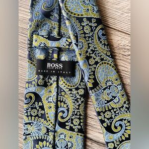 HUGO BOSS Made Italy Dress Tie Men's Silk Blue with Multicolor Designs